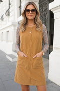Corduroy Sleeveless Patch Pocket Mini Dress