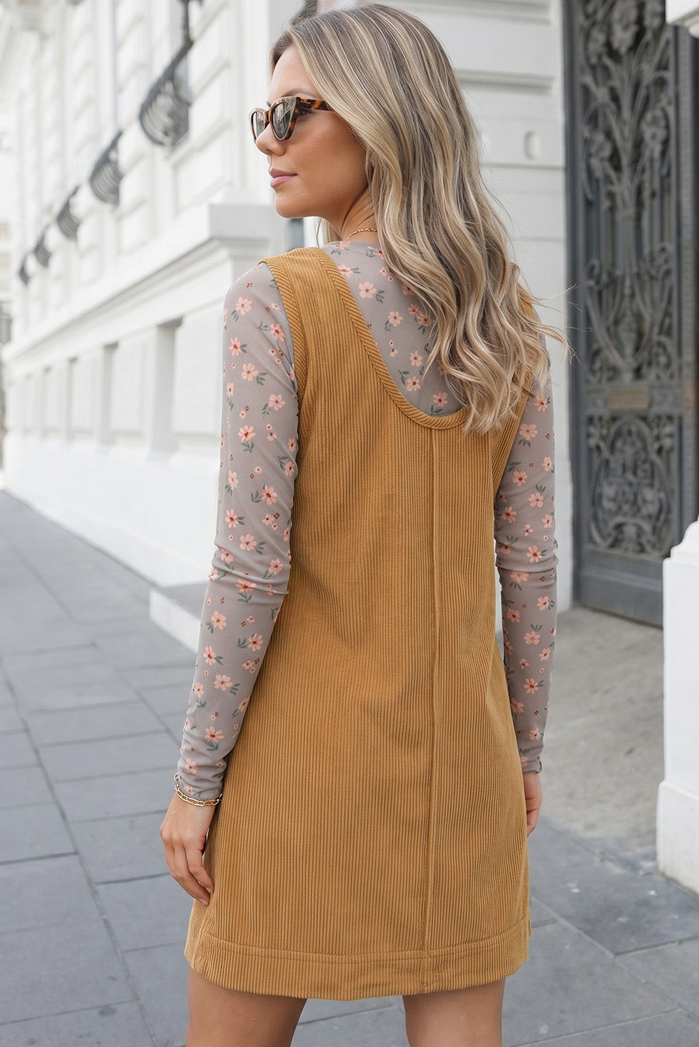 Corduroy Sleeveless Patch Pocket Mini Dress
