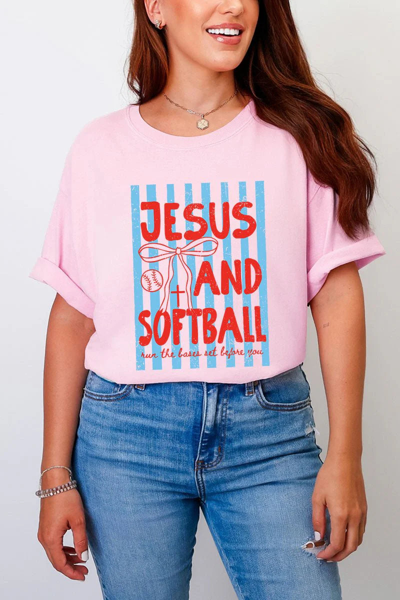 "Jesus And Softball" Adult Cotton Tee