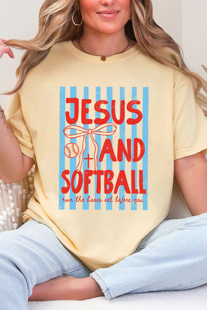 "Jesus And Softball" Adult Cotton Tee