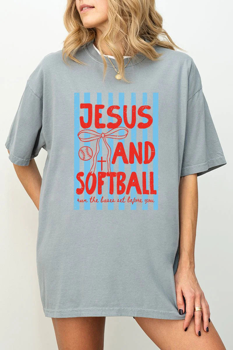 "Jesus And Softball" Adult Cotton Tee