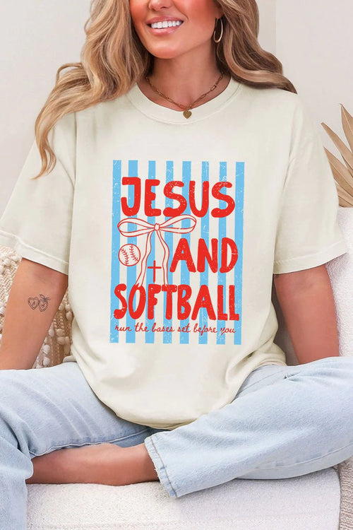 "Jesus And Softball" Adult Cotton Tee