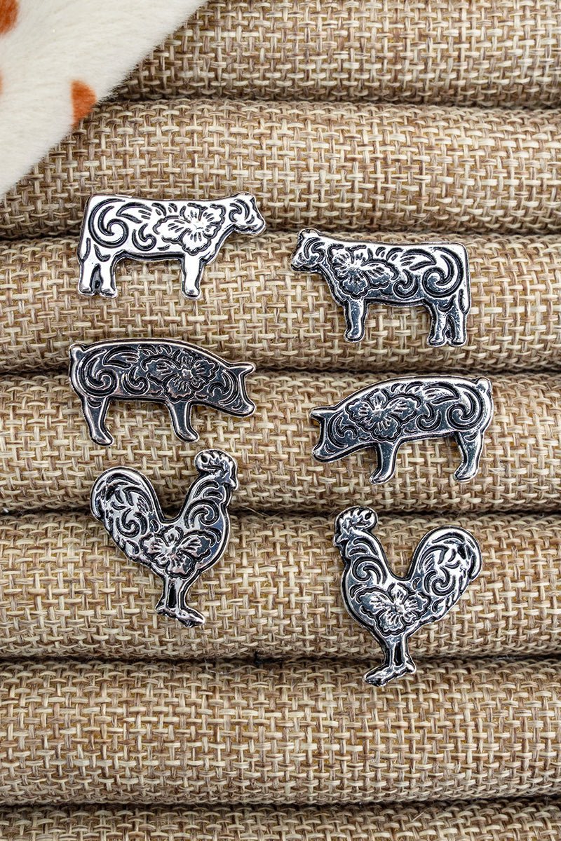 Farmhouse Lineup: Cow & Pig & Chicken Earrings 3 Pair Set